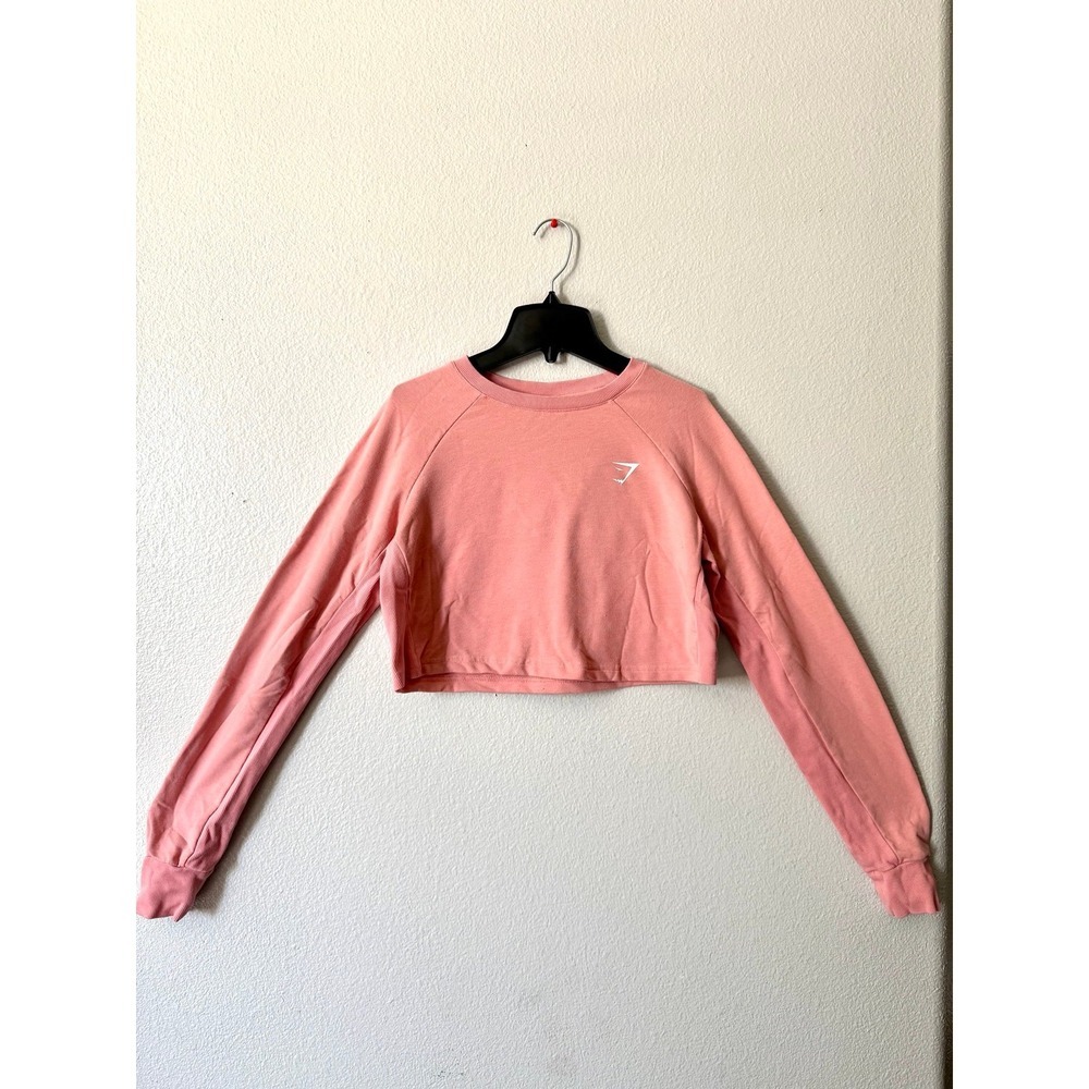 Gymshark Salmon Pink Cropped Sweatshirt Small Athleisure Workout Pullover - Picture 2 of 7